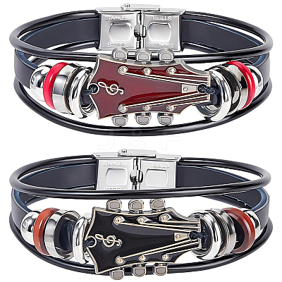 2Pcs 2 Colors Alloy & Leather Cord Bracelets for Men Women BJEW-CL0001-57-1