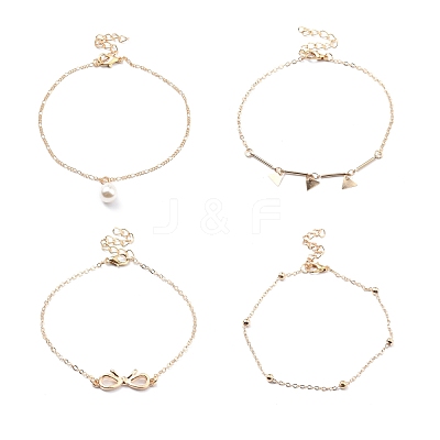 4Pcs 4 Style Alloy Chain Anklets Sets SJEW-D009-08KCG-1