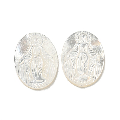 Carved Natural White Shell Cabochons SSHEL-N038-08C-02-1