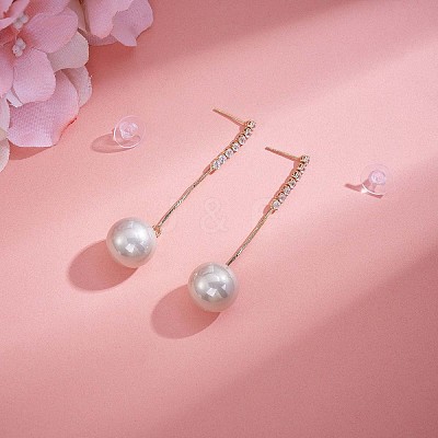 Clear Cubic Zirconia Tassel with Imitation Pearl Dangle Stud Earrings JE1050A-1
