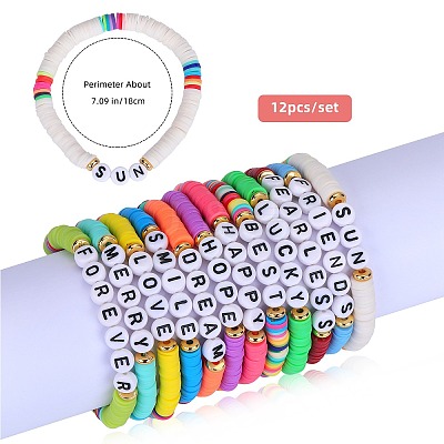 12Pcs 12 Style Polymer Clay Disc Heishi Surfer Stretch Bracelets Set BJEW-SW00117-1