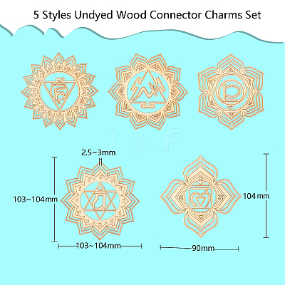 50Pcs 5 Styles Undyed Wood Connector Charms Set WOOD-CJ0001-74-1