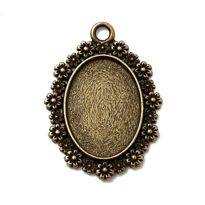Vintage Tibetan Style Alloy Flower Pendant Cabochon Bezel Settings TIBEP-M018-42AB-NF-1