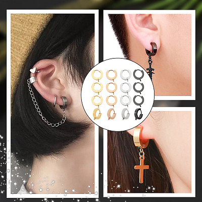 16Pcs 4 Colors 304 Stainless Steel Huggie Hoop Earrings Findings STAS-WR0001-15-1