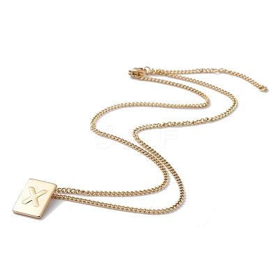 Stainless Steel Initial Letter Rectangle Pendant Necklace for Men Women NJEW-E090-01G-24-1