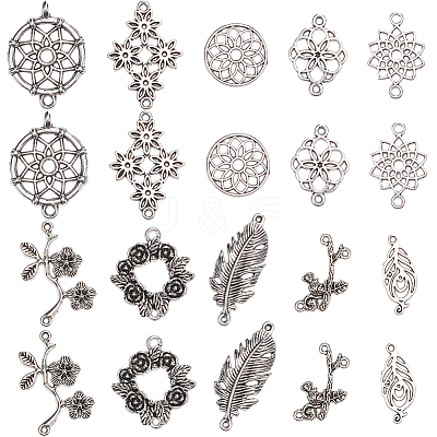 80Pcs 10 Styles Flower Theme Tibetan Style Alloy Connector Charms FIND-SC0007-57-1