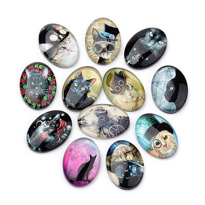 Flat Back Glass Kitten Cabochons GGLA-S034-25x18-024-1