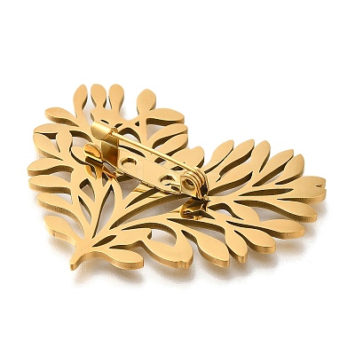 Heart Shaped Tree of Life 201 Stainless Steel Brooch for Women STAS-B076-08P-01-1