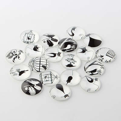Retro Black and White Picture Glass Cabochons GGLA-A002-25mm-NN-1