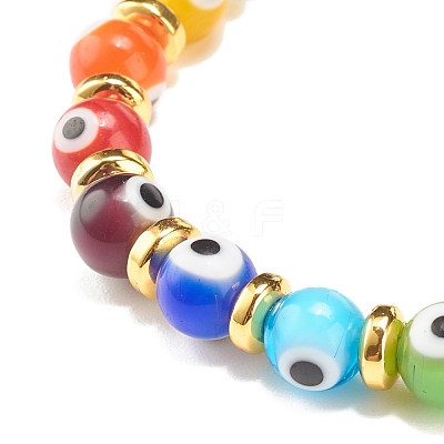Round Evil Eye Lampwork & Natural Lava Rock Beaded Stretch Bracelet BJEW-JB07870-1