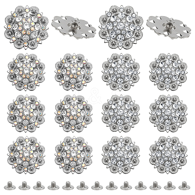 20Pcs 2 Colors Flower Zinc Alloy & Rhinestone & Glass Rivets BUTT-NB0001-83-1