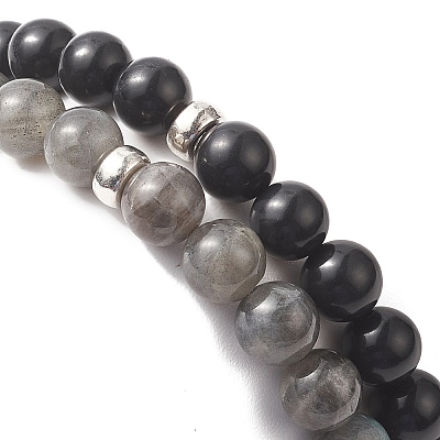 Natural Black Stone & Picasso Jasper & Labradorite & Synthetic Turquois & Non-Magnetic Synthetic Hematite Beaded Stretch Bracelets Sets for Women BJEW-JB09279-1