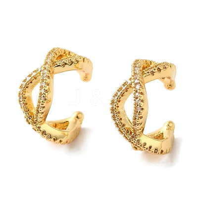 Brass Micro Pave Clear Cubic Zirconia Cuff Earrings EJEW-K309-11G-1