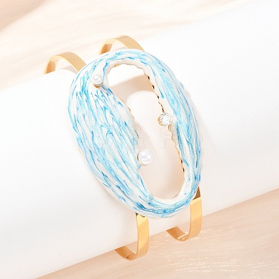 Shell Shape 304 Stainless Steel Enamel Cuff Bangles for Women LS-BJEW-A049-04D-G-1