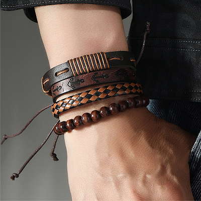 4Pcs 4 Styles PU Imitation Leather Braided Bracelets Sets BJEW-CL0001-13C-1