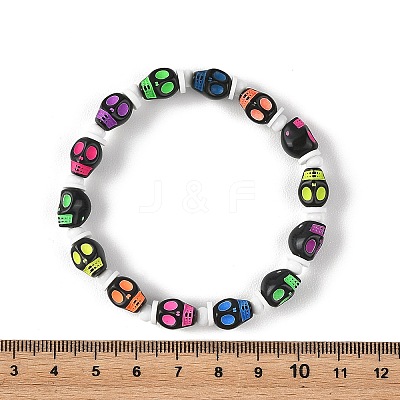 Halloween Skull Acrylic Beaded Stretch Bracelets BJEW-JB14347-02-1