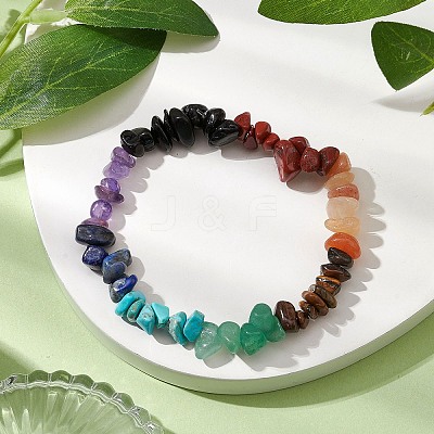 Chakra Natural Obsidian & Amethyst & Lapis Lazuli & Green Aventurine & Tiger Eye & Red Aventurine & Red Jasper BJEW-JB10777-01-1