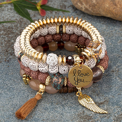 Boho Style Wood Beaded Stretch Bracelet Sets for Women WGE3C3B-48-1