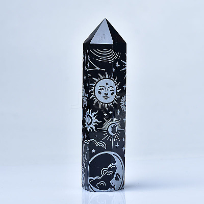 Sun & Moon Pattern Natural Obsidian Display Decoration WG16568-01-1