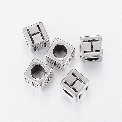 304 Stainless Steel Large Hole Letter European Beads LS-STAS-H428-01AS-H-1
