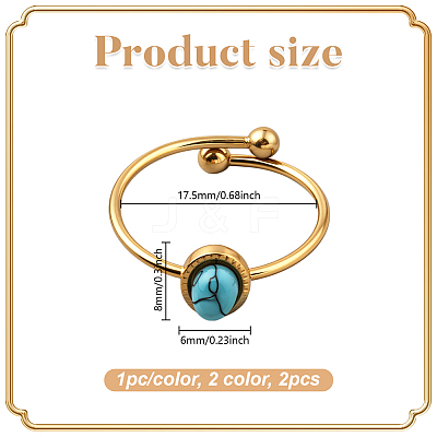2Pcs 2 Colors Stainless Steel with Synthesis Gemstone Adjustable Cuff Rings RJEW-GO0001-27B-1