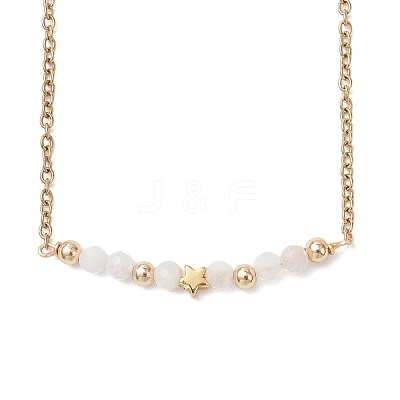 12Pcs 12 Styles Constellation Brass Star & Natural Mixed Stone Faceted Round Beaded Pendant 304 Stainless Steel Cable Chain Necklaces NJEW-JN05612-1