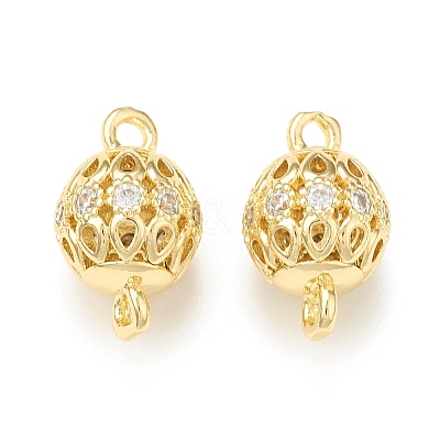 Brass Micro Pave Clear Cubic Zirconia Connector Charms KK-P228-70G-1