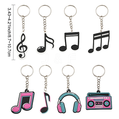 8 Pcs 8 Styles PVC Pendant Keychains KEYC-YW0001-25-1