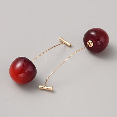 Red Resin Cherry Dangle Stud Earrings EJEW-SZC0003-01G-1