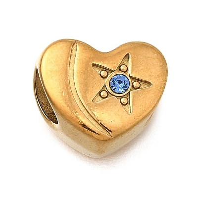 Heart with Star 304 Stainless Steel European Beads STAS-Z160-14G-1