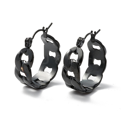 304 Stainless Steel Cuban Link Chunky Hoop Earrings for Women Ion Plating(IP) EJEW-P197-07EB-1