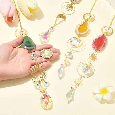 4Pcs 4 Styles Zinc Alloy & Natural Agate Slices Pendant Decorations HJEW-CJ0001-20-1