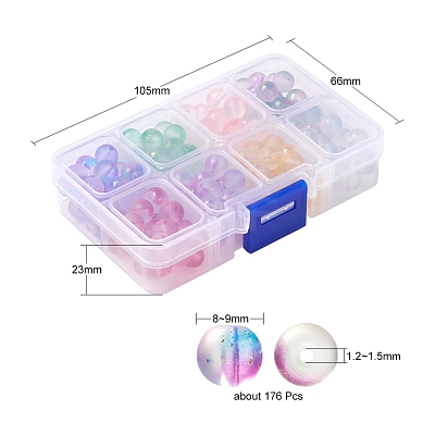 176Pcs 8 Colors Frosted Spray Painted Glass Beads GLAA-YW0001-38-1