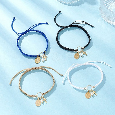 Oval with Virgin Mary & Cross 304 Stainless Steel & Natural Freshwater Pearl Charm Bracelets BJEW-JB12928-1