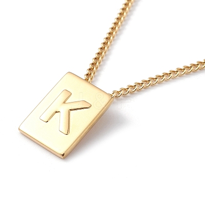 Stainless Steel Initial Letter Rectangle Pendant Necklace for Men Women LS-NJEW-E090-01G-11-1