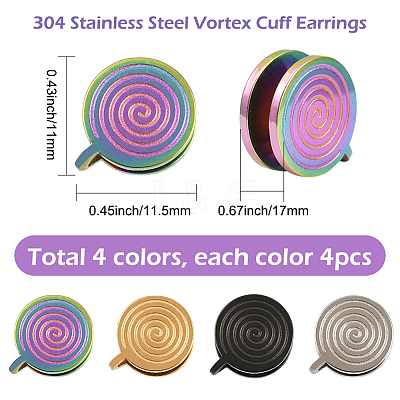 16Pcs 4 Colors 304 Stainless Steel Vortex Cuff Earrings EJEW-SC0001-86-1