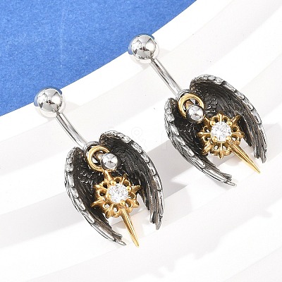 316 Stainless Steel Pave Clear Cubic Zirconia Curved Barbell Dangle Belly Rings AJEW-C044-02-1