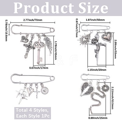 4Pcs 4 Styles 304 Stainless Steel Brooches JEWB-BM0001-02-1