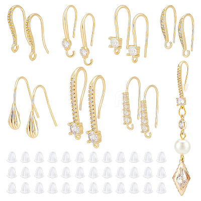14Pcs 7 Style Brass Micro Pave Clear Cubic Zirconia Earring Hooks KK-UN0002-21-1