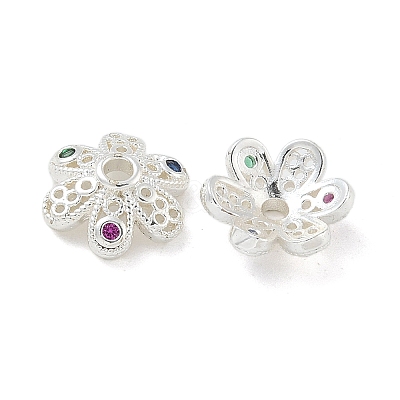 Brass Micro Pave Cubic Zirconia Bead Caps ZIRC-F141-16S-1