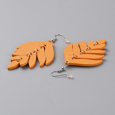 Wood Leaf Dangle Earrings EJEW-WH0010-25P-04-1