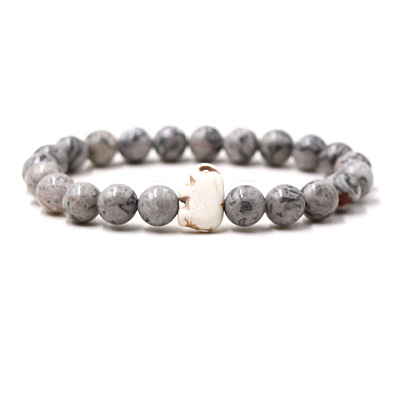 Natural Map Stone & Synthetic Turquoise Beads Stretch Bracelets for Men Women QO0012-12-1
