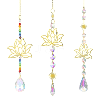 3Pcs Brass Lotus Hanging Ornaments AJEW-CJC0020-001G-1