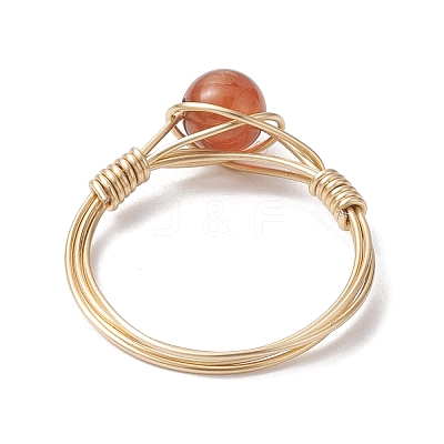 Natural Mixed Gemstone Round Braided Bead Style Finger Rings RJEW-JR00607-1
