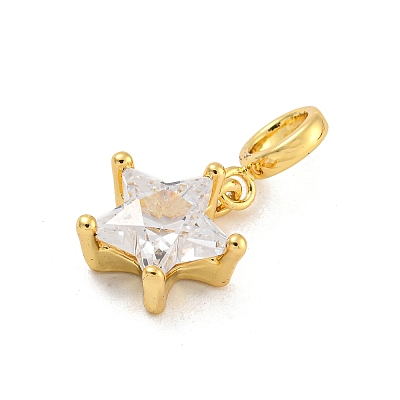 Star Rack Plating Brass Micro Pave Cubic Zirconia Charms KK-G513-21G-1