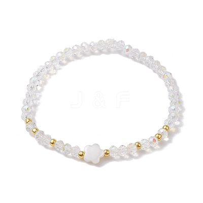 Flower Natural Shell & Glass Beaded Stretch Bracelet BJEW-JB10184-01-1