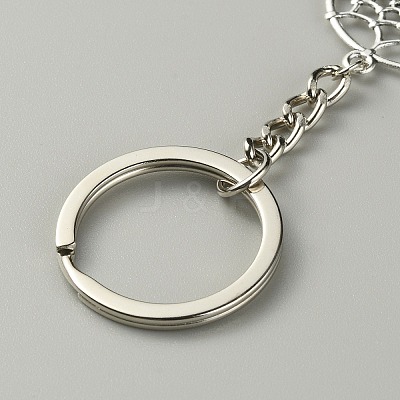 Woven Net/Web with Feather Pendant Alloy Keychain KEYC-WH0004-74AS-1