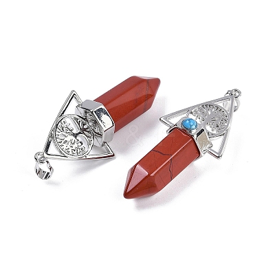 Natural Red Jasper Faceted Pointed Bullet Big Pendants G-H076-02P-02-1