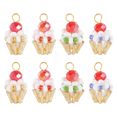 8Pcs 4 Colors Glass Seed Beaded Cupcake Pendants FIND-TA0009-15-1