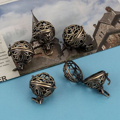 Round Brass Hollow Cage Pendants KK-L083-18AB-RS-1